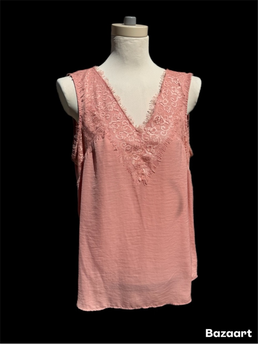 New Directions XL Lace-Trim V-Neck sleeveless top in Dusty Pink NWT